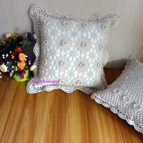100% Cotton HandMade Crochet Cushion Cover Pillow Cover 45cm Hand Crochet knitting Pastoral Cushion Cover Colorful HD131