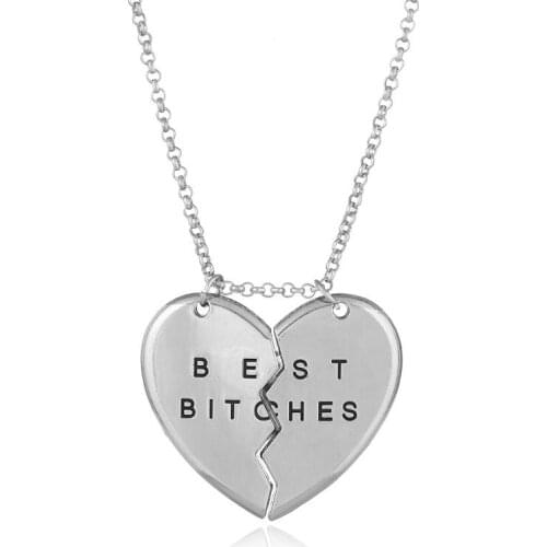2018 Fashion 2PC Hot sale New Chic Best Bitches Best Friend Forever Double Thin Chain Break Heart Pendant Necklace Drop shipping