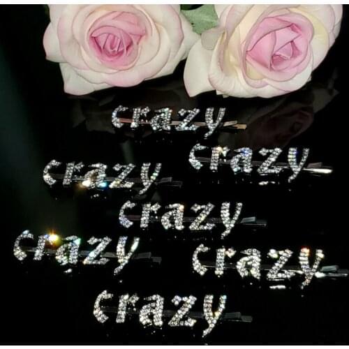 2020 Hot Gothic Word Hairpin "Crazy" Hairclip Crystal Letters Hairpin Bobby Pin Hair Accessories Unique Hair Jewelry WHOLESALE