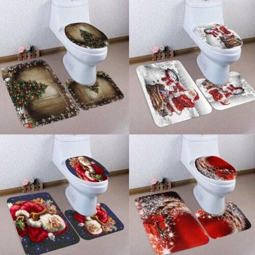 3PCS / Set Christmas Series Toilet Seat & Cover Santa Claus Bathroom Mat Xmas Decor New