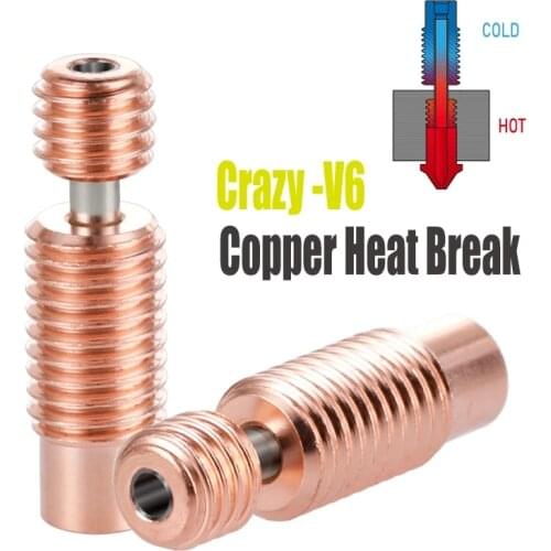 3D Printer Throat Nozzle Copper&Stainless Steel All-Metal NF V6-Crazy Heat Break For 1.75mm Filament E3D V6 Hotend Heater Block