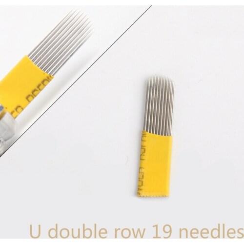50Pcs Fog 19 pins U shape Double Row Microblading Shading Blades Needles For Permanent Make Up Fog Eyebrow Tattoo Manual Pen