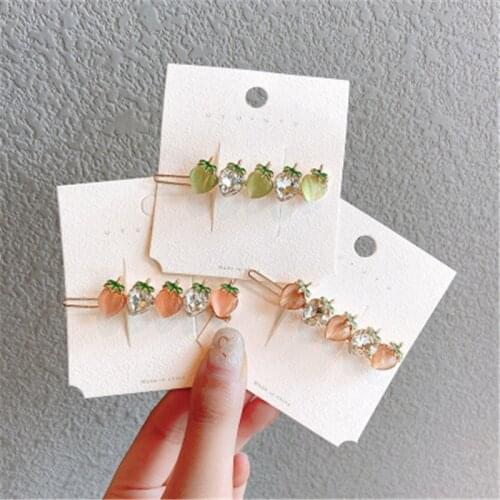 2020 Korean Version Of Strawberry Hairpin Girl Ins Fruit Rhinestone Sweet And Cute Hairpin Hair Accessories