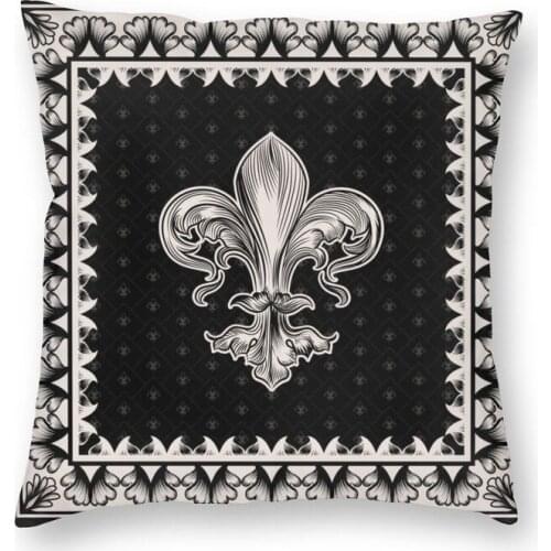 Black And Cream Fleur De Lis Cushion Cover Vintage Sacred Lily Flower Throw Pillow Case for Sofa Fashion Pillowcase Home Decor