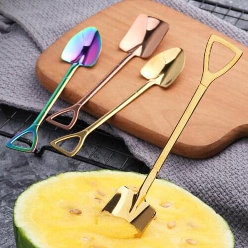 Stainless Steel Dessert Spoon Shovel Shape Ice Cream Spoon Coffee Tea Milk Spoon Square Head Spoon Small Dessert Spoon