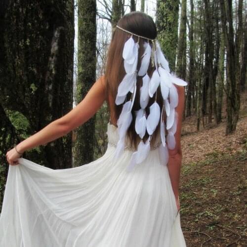 White Feather Headdress Wedding Bride Feather Headband
