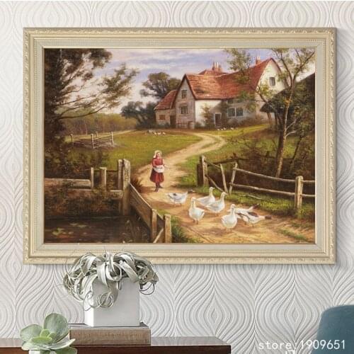 Cotton no frame classical peasant girl landscape canvas printings oil painting printed on cotton wall art decoration pictures