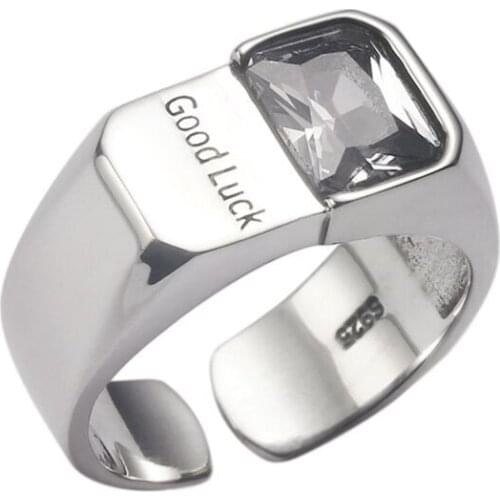 Good Luck Letter Zircon Rings for Women Geometric Irregular Opening Ring Statement Temperament Men Ring Design Simple Jewelry