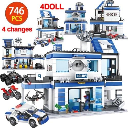 Police station Building Blocks Street View Series Police Headquarters Bricks 3D House Model Toys For Children Birthday Gifts