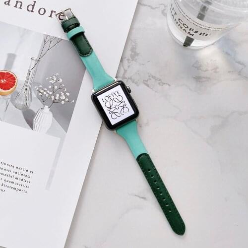 Korea Slim Leather Strap for Apple Watch Band 38mm 40mm 42mm 44mm iWatch SE Series 6/5/4/3/2/1 Replacement Bracelet Thin