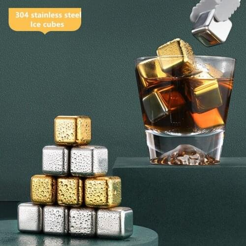 Ice Cubes Whiskey Stone Frozen Metal Stainless Steel Ice Cubes 304 Ice Cube Ice Ball Golden Wine Set
