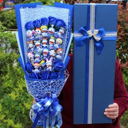 Cute Doraemon Artificial Flowers Bouquet Wedding Day Birthday Gift Doraemon Roses Flower Bouquet Gift Doraemon Figures Doll