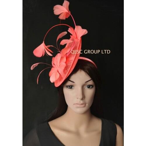 NEW Wholesale 9 colours Coral pink Big Sinamay Fascinator Hat Kentucky Derby for Melbourne cup Races.QF115