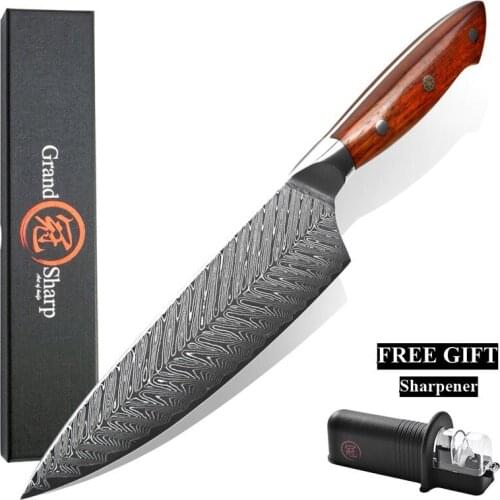 7.5 Inch Chef Knife High Carbon VG10 Japanese 67 Layers Damascus Kitchen Knife Stainless Steel Knife Rosewood Handle GRANDSHARP