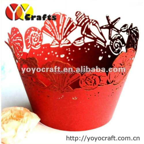 Free shipping cupcake wraps red, blue laser cut cupcake wrappers for baby birthday party decoration for wholese