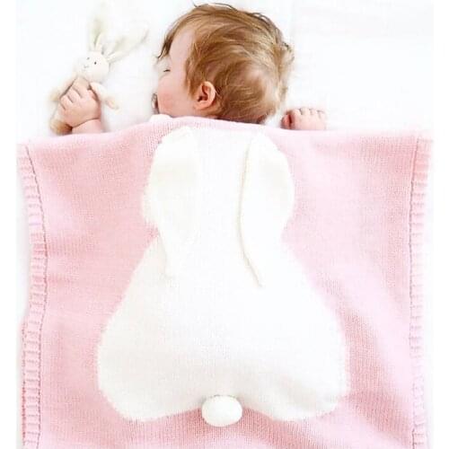 Baby Knitted Blanket 75*105cm Solid Color Simple Warm Rabbit Ears Stereo Rabbit Blanket Childrens Knitted Baby Baby Blankets