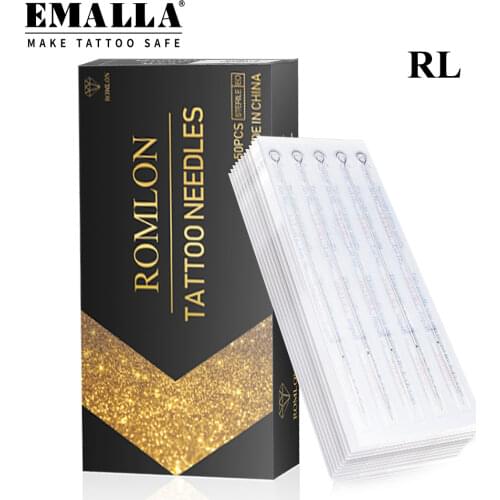 EMALLA 50Pcs 3/5/7/9/11/13/14/15RL Tattoo Needles Disposable Sterilized Stainless Steel Needles for Tattoo Machine Supplies