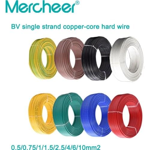 Single Core Wire Solid Core Copper Wire PVC Colorful Cable Flame Retardant Fixed Electrical Wiring BV 20/19/18/16/14/12/10/8 AW