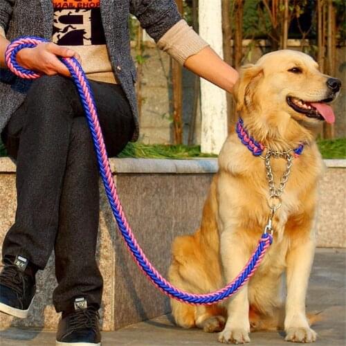 17 colors 1.2M Length Double Strand Rope Large Dog Leashes Metal P Chain Buckle National Color Pet Traction Rope Collar Set A09