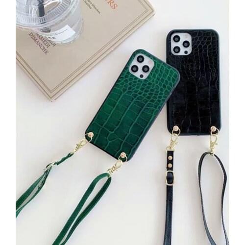 Luxury Vintage Crocodile Pattern Texture Lanyard Phone Case For iphone 12Pro Max 6 7 8 Plus 11 X XS MAX XR Chain Necklace Cover