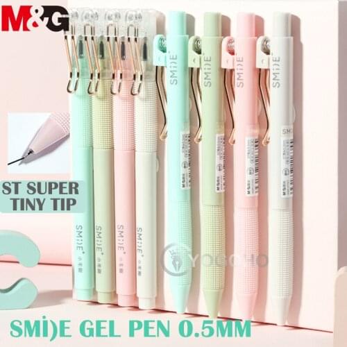 M&G Retractable/Capped 0.5mm Smile Gel pen ST super tiny tip Ultra Fine Black Technology Gel Pen Black School Office Supplies