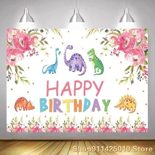 Cartoon Flowers Dinosaur Background Girl Birthday Party Decoration Photography Studio Photo Children Room Ornament Backdrop