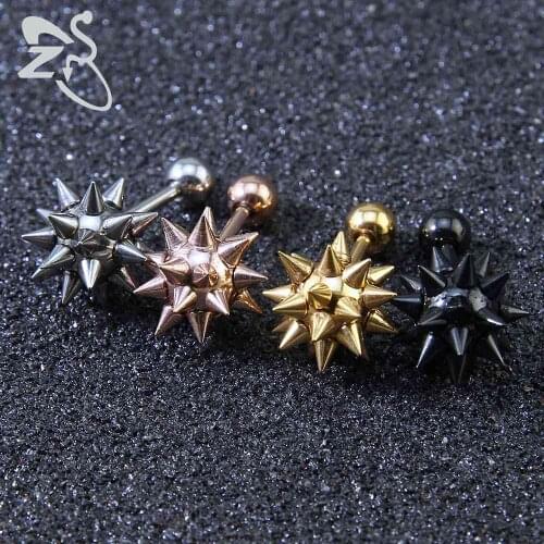 Punk Fashion Spike Earrings 4 Colors Stainless Steel Spiky Mace Shaped Ear Stud Unisex Fashion Helix Cartilage Piercing Jewelry
