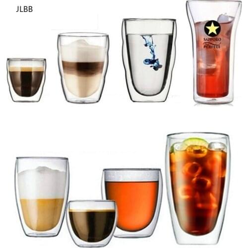 80-650ml glass Coffee mug Heat-resistant double glass transparent mug tea Milk Lemon Juice drinking cup handle Drin