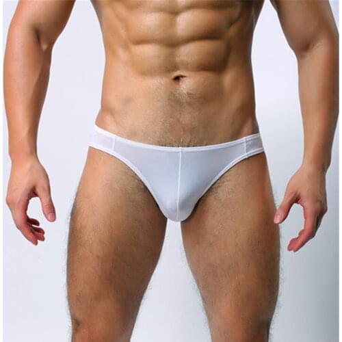 Mens panties sexy ice silk briefs mens underpants mens low waist U convex bag underwear men elastic breathable underwear
