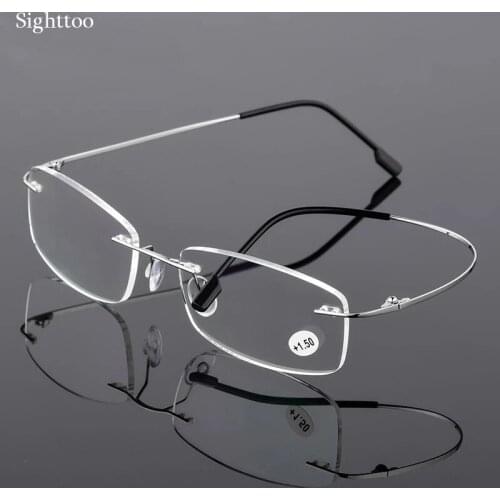 Sighttoo Ultralight Memory Titanium Rimless Reading Glasses For Men Presbyopic Eyeglasses Women Metal Spectacle Eyewear Diopters