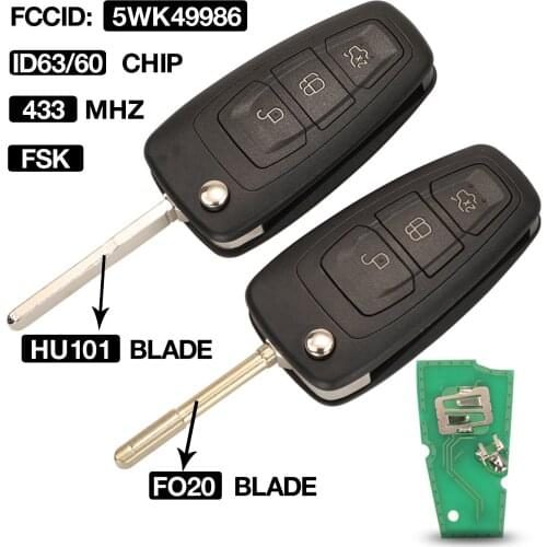 Kutery FCCID 5WK49986 3BTN Smart Folding Remote Key Fob 433MHZ ID60/63 Chip For Ford Focus MK3 and T6 Ranger FO21 HU101 Blade