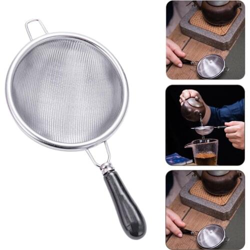 Vintage Tea Strainer Stainless Steel Dual Mesh Tea Strainer Filter Ceramic Handle Loose Leaf Tea Infuser Gongfu Tea Accessories