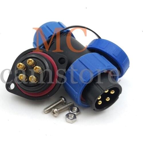 SP21 5 pin No need welding Waterproof connector plug socket, 5-pin power cable connector,Industrial Power Panel mount connector