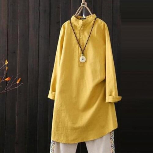 Womens Tops And Blouses Literature Casual Long Sleeve Stand Collar Pure Color Plus Size Women Clothes Comfort Long Women Tops