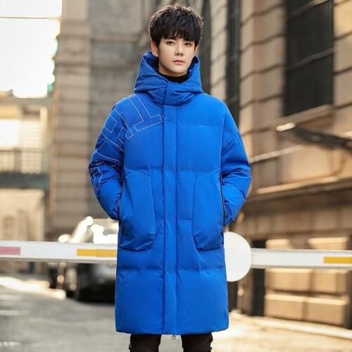 Winter Mens Hooded Knee Length Puffer Jackets Fashion Letter Embroidered Thick Warm White Duck Down Overcoat Man Parkas JK-932