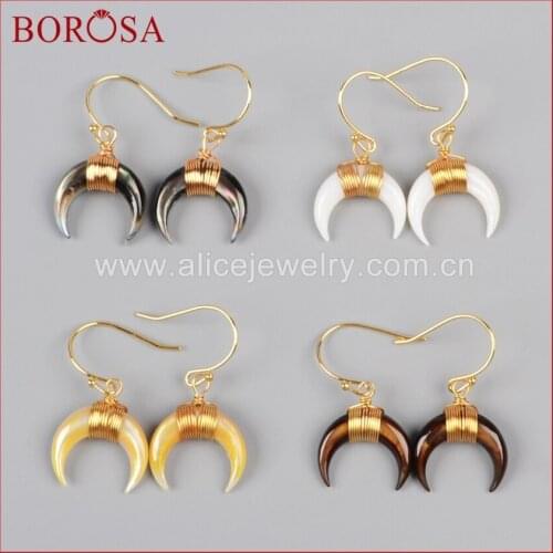 Gold Color Wire Wrap Crescent Multi-Kind Shell White Shell Yellow Shell Rainbow Shell Abalone Earrings Fashion Jewelry WX021-E