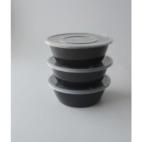 10 Pcs Plastic Round 625ML Reusable Bento Food Fruit Preservation Container Storage Box With Lid Black Thickened Disposable Pack