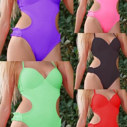 2018 Sexy One Piece Swimsuit Women Swimwear Female Bathers Solid Black White Thong Backless Cut out Monokini Beach Bathing Suit