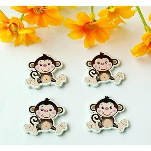 50pcs/pack Monkey Wooden Buttons Children Cartoon Fabric Sewing Buttons for Crafts Scrapbooking Decorations botoes 28*29mm