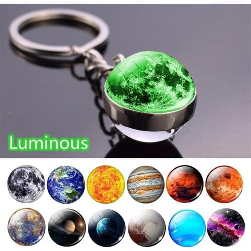 The Dark Solar System Planet Keyring Galaxy Nebula Space uminous Keychain Moon Earth Sun upiter Double Side Glass Ball Jewelry
