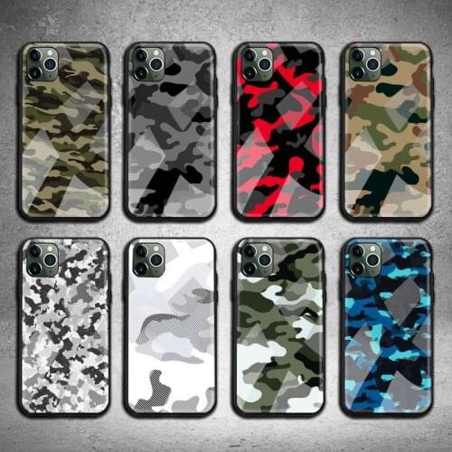 Camouflage Pattern Camo military Army Phone Case Tempered Glass For iPhone 12 11 Pro Max Mini XR XS MAX 8 X 7 6S 6 Plus SE cover