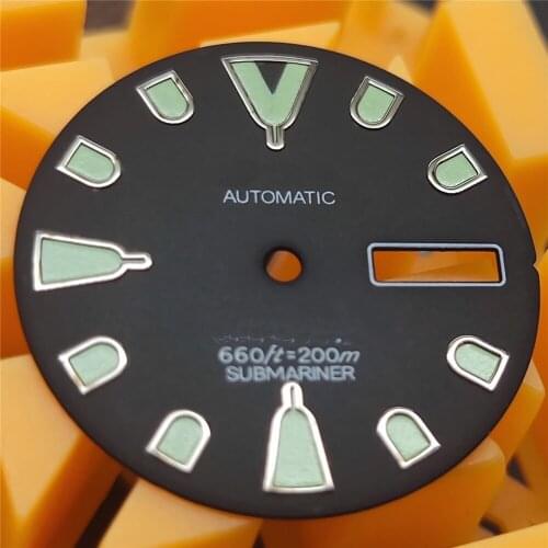 28.5MM Black Matte Watch Parts for NH36 Watch Dial Green Luminous Watch Modification Movement