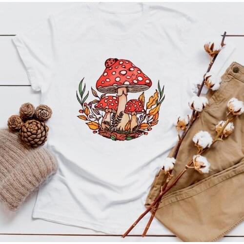 Colored Wild Mushroom 100% Cotton T-shirt Aesthetic Mycology Plant Tshirt Women Cottagecore Vegan Top Tee Shirt