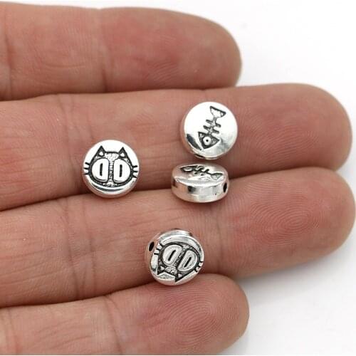 JAKONGO Antique Silver Plated Cat Fish Spacer Beads Round Loose Beads for Jewelry Making Bracelet Accessories 10mm 10pcs