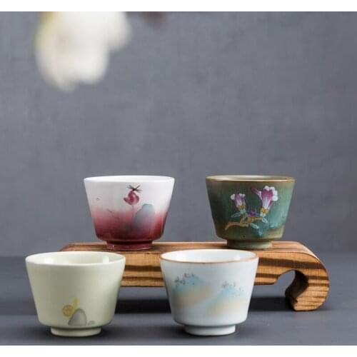 Chinese teacup set of 4 household ceramic kung fu tea set accessories small hand-painted teaware gift box packaging for friends