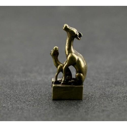 Collection Chinese Brass Carved Animal Mother And Son Deer Seal Exquisite Small Statues