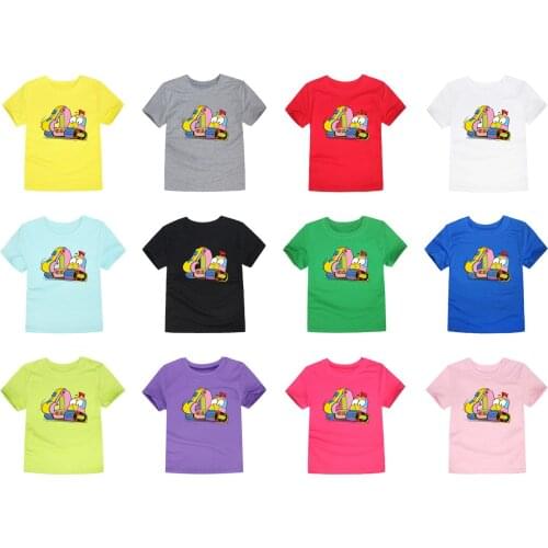 Summer Kids Cartoon Excavator Printing T-shirt Boys Girls Cute T-Shirt Baby 12 Colors Tops Tees For 2-14 Years