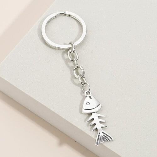 Cute Keychain Fishbone Key Ring Fish Animal Metal Key Chains For Women Men Handbag Accessorie Car Hanging Jewelry Handmade Gifts