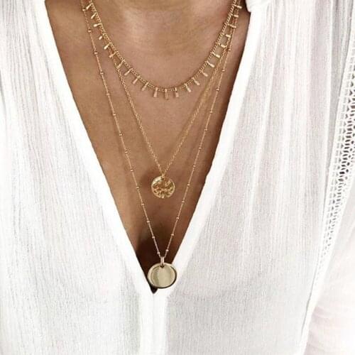 Multi-Layer Alloy Bead/Ball Chain Necklace Creative Geometric New Necklace Irregular Design for Women Gold Color Jewelry