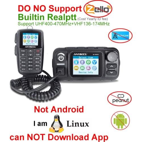 Anysecu M-9900 4G LTE POC Mobile Radio 136-174MHz 400-520MHz 25W Ham Radio Station Walkie Talkie Real PTT Linux Network Radio